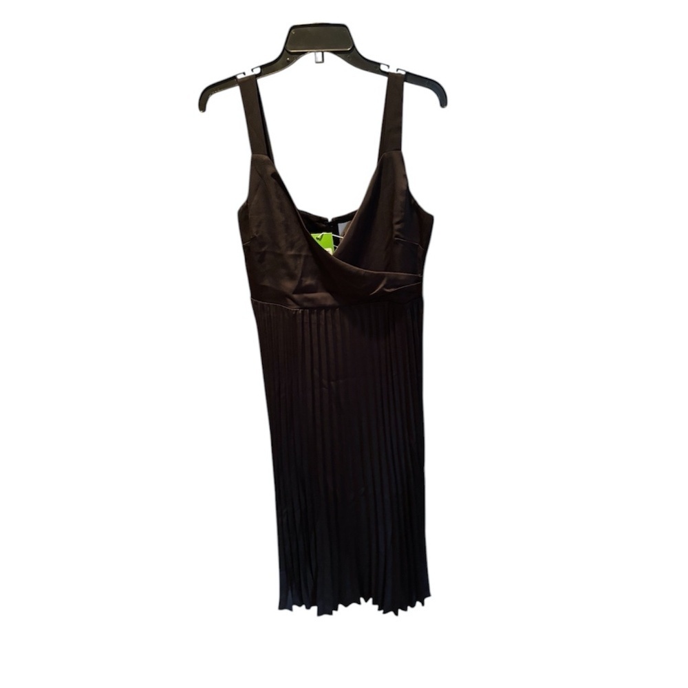 Sam Edelman Hammered Satin Pleated Dress in Black Size 8 NWT